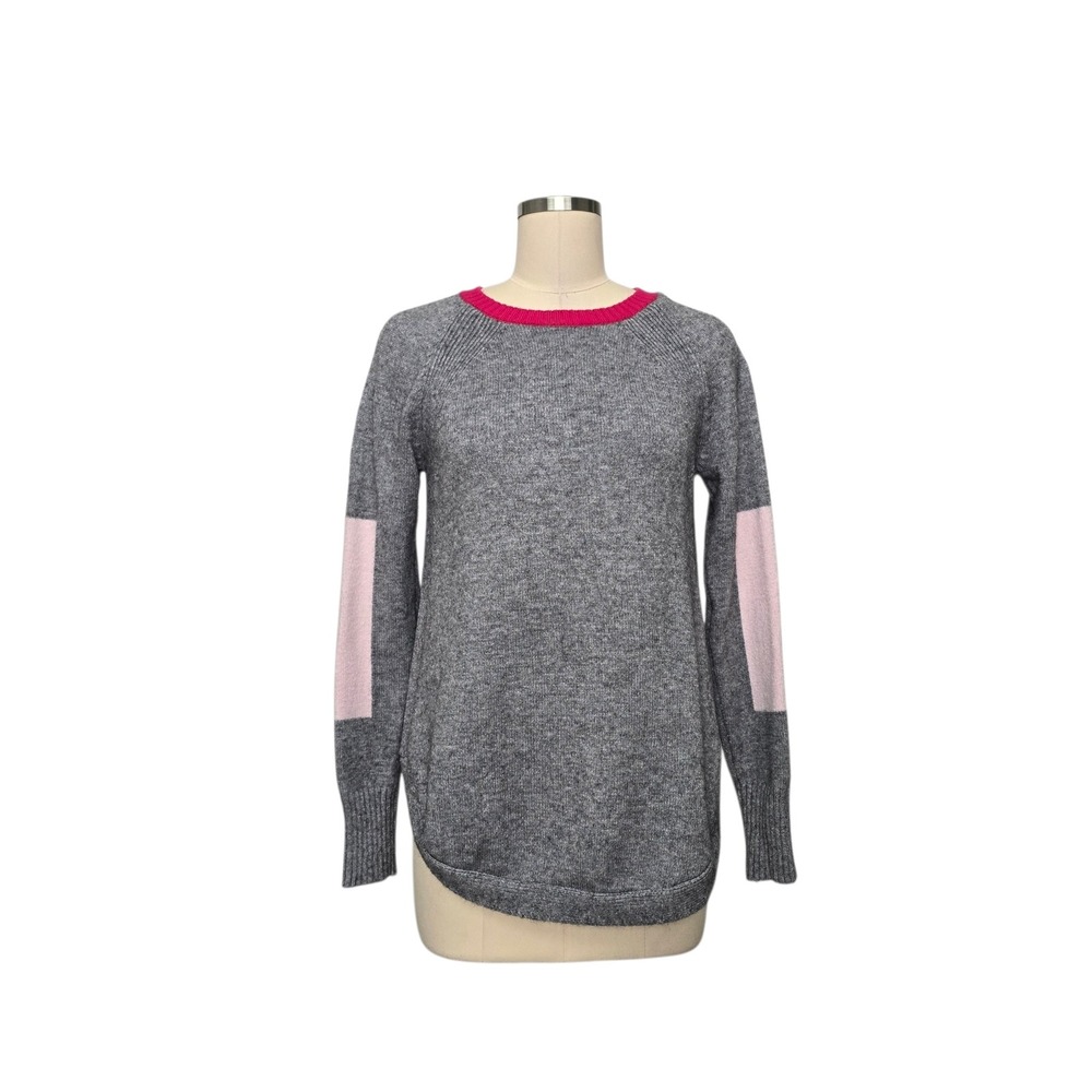 Anthropologie Grey Pink Colorblock‎ Elbow Patch Raglan Knit Sweater Womens sz XS
